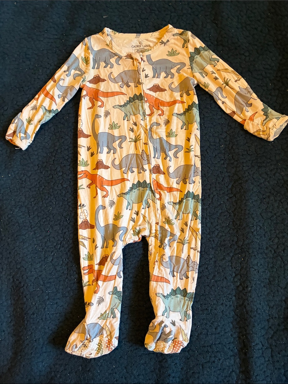 Caden Lane Cream Dinosaur Print Footed pajama